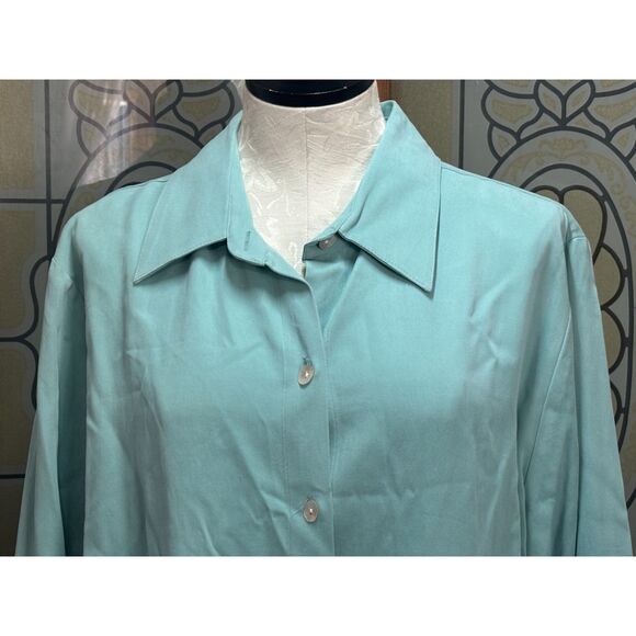 Soft Surroundings Teal Tencel Button Down Tunic Oval Buttons Style 10320 Size L - Picture 5 of 13